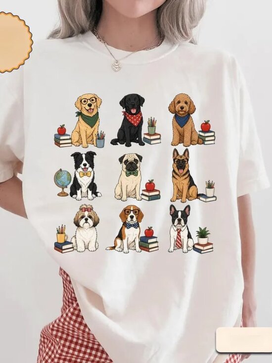 Tops - Cute Dog And Book Shirt, Back To School Tee, Funny Teacher Shirt Gift